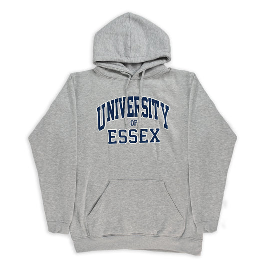 Heather Grey hoodie with "University of Essex" printed on the front in Varsity Style font