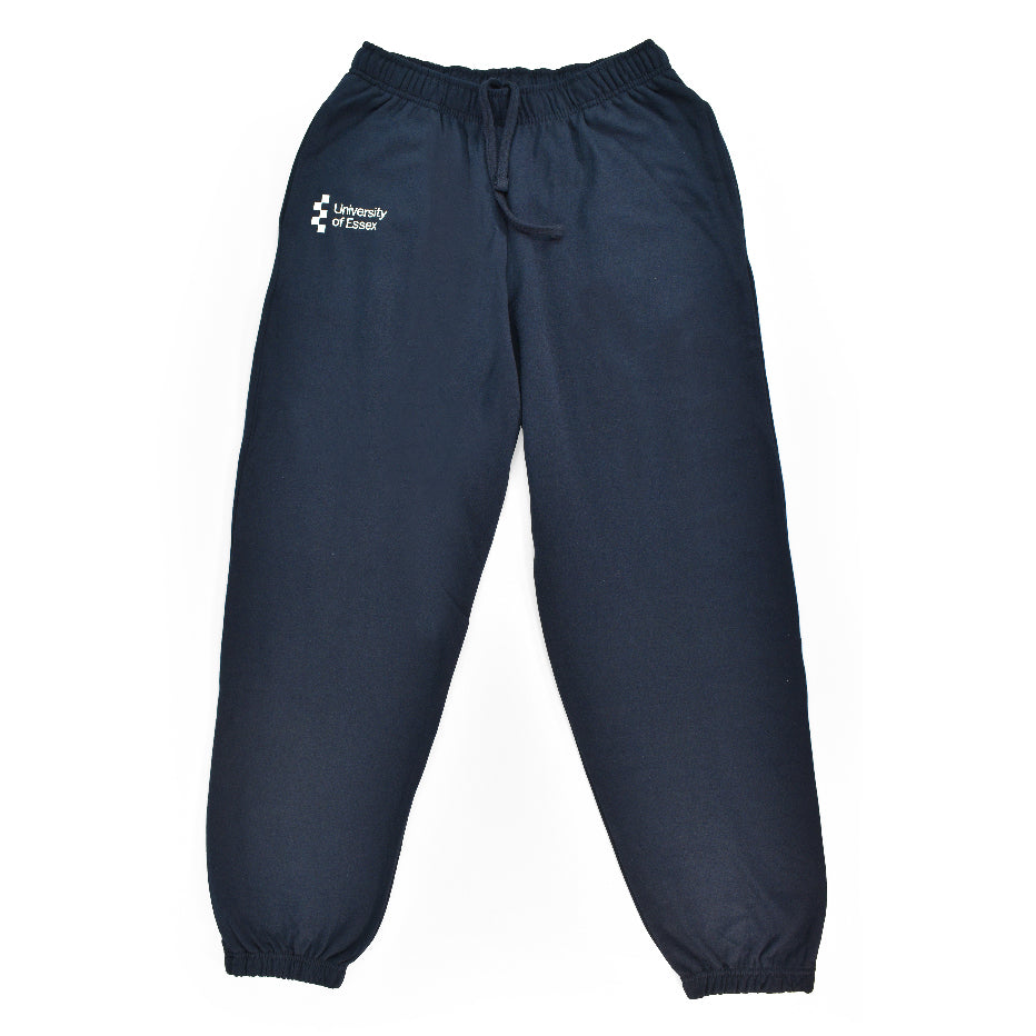 French Navy Blue Joggers full length "University of Essex" embroidered on the right leg in white