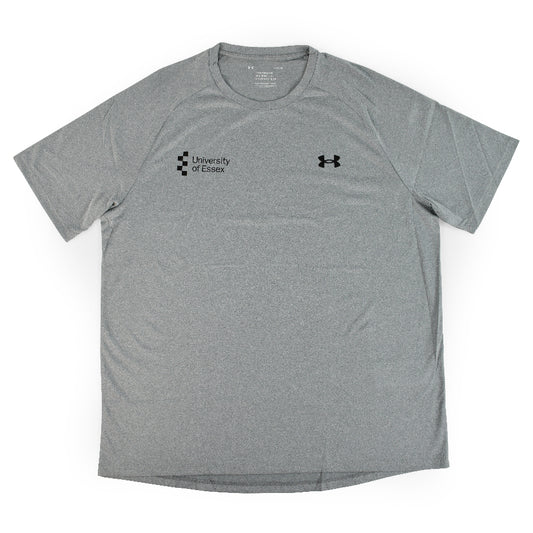 Light Grey Under Armour T-shirt with their logo and "University of Essex" logo printed on the chest