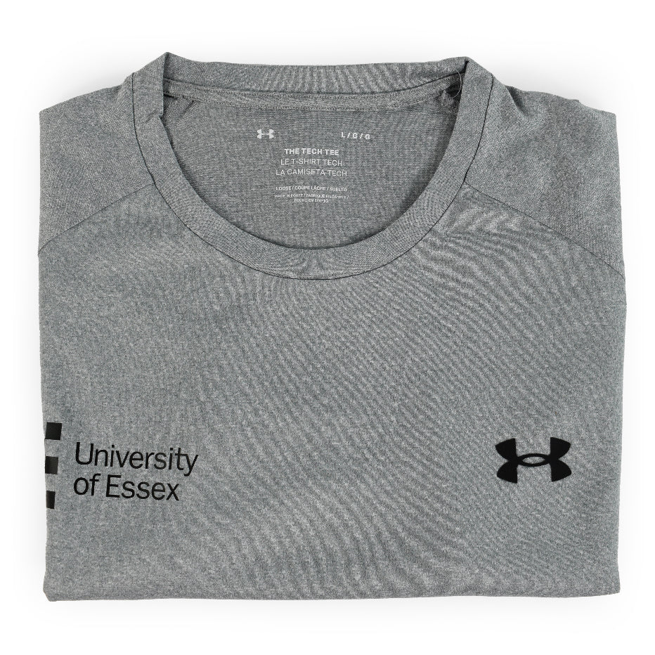 Light Grey Under Armour T-shirt folded with their logo and "University of Essex" logo printed on the chest