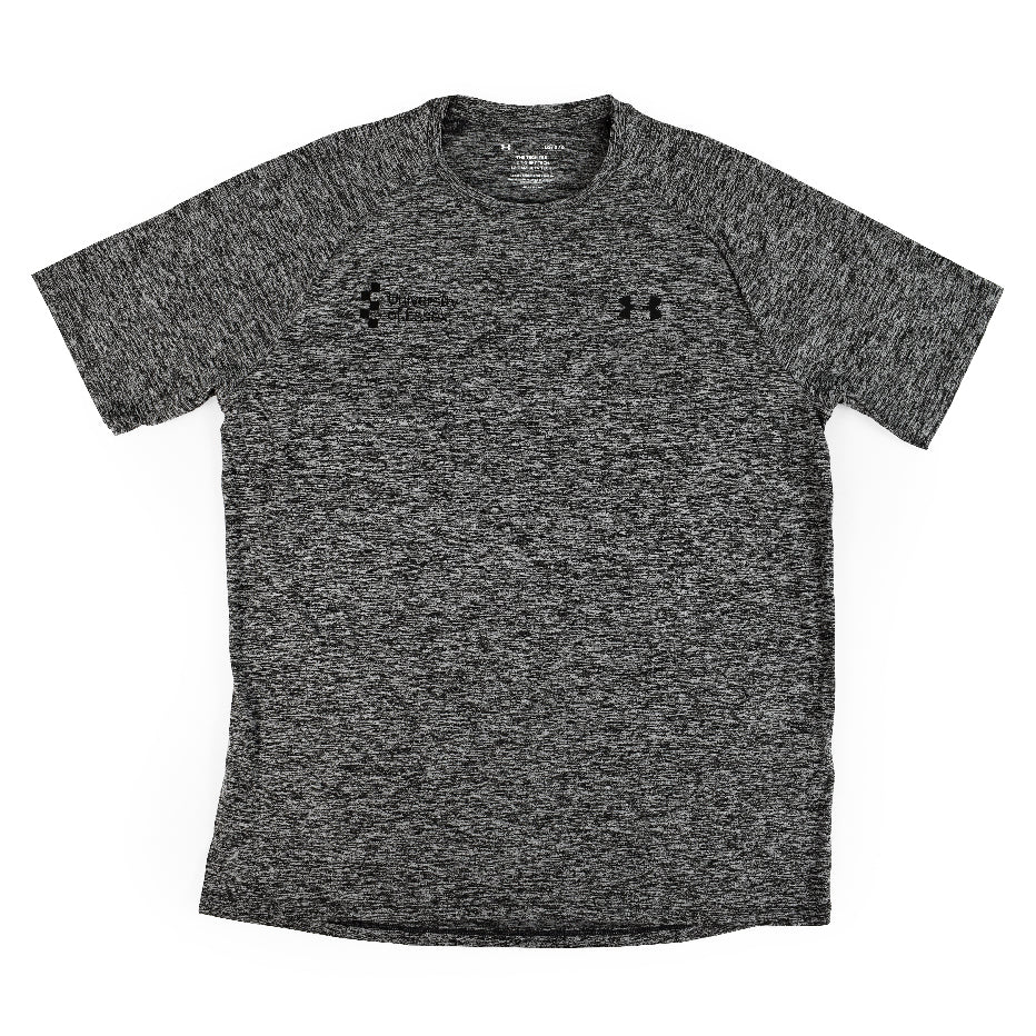 Dark Grey Under Armour T-shirt with their logo and "University of Essex" logo printed on the chest